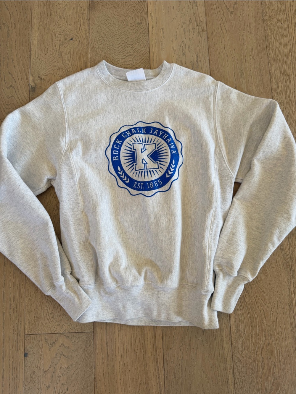 Champion Reverse Weave Rock Chalk Jayhawk Sweatshirt Grey Adult XS